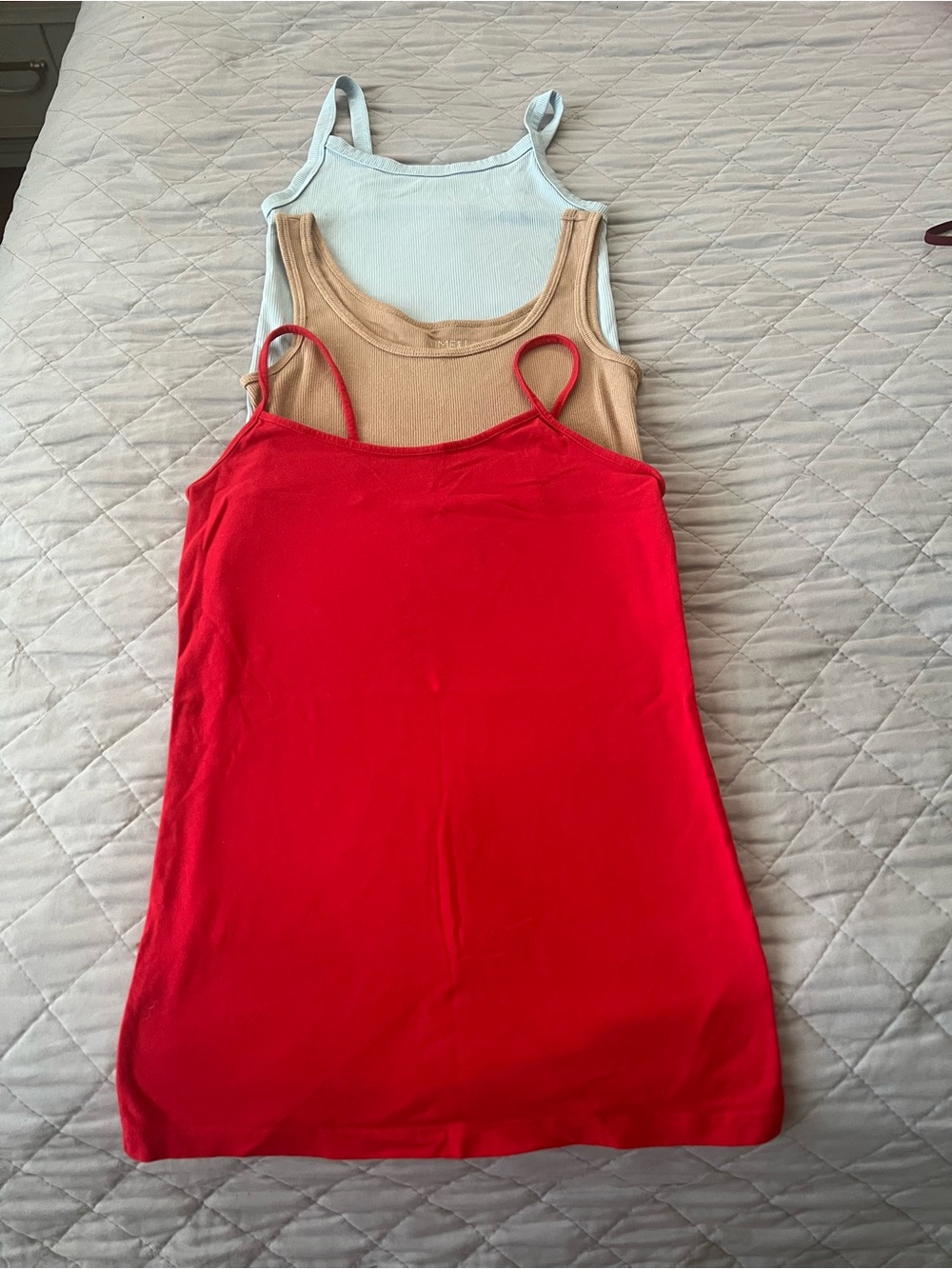 No Boundaries Red Spaghetti Strap Camisole with Tan and Light Blue Layers